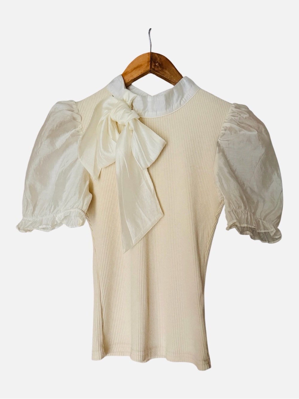 Chicwish Organza Self-Tie Bowknot Short Sleeves Cotton Knit Top Small